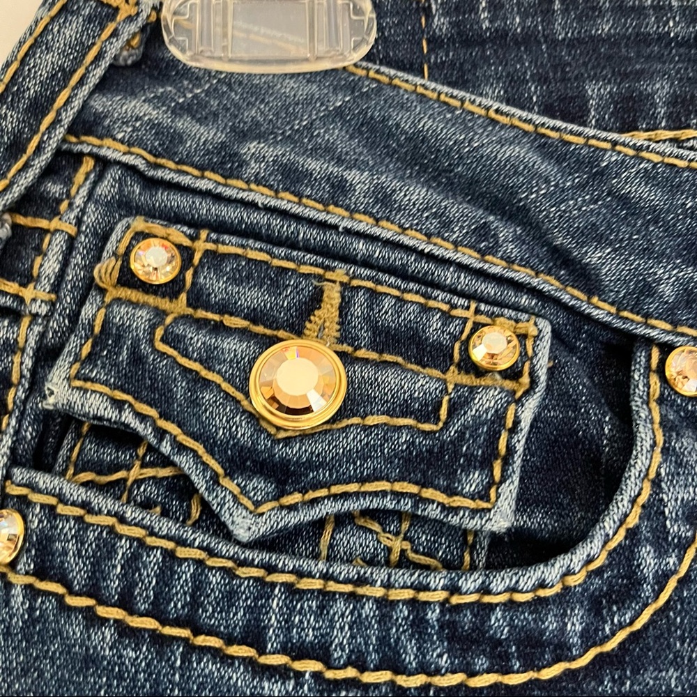 TRUE RELIGION RARE Yellow Crystal Button Flare Jeans Western Glam Bootcut Beauty - Picture 4 of 16